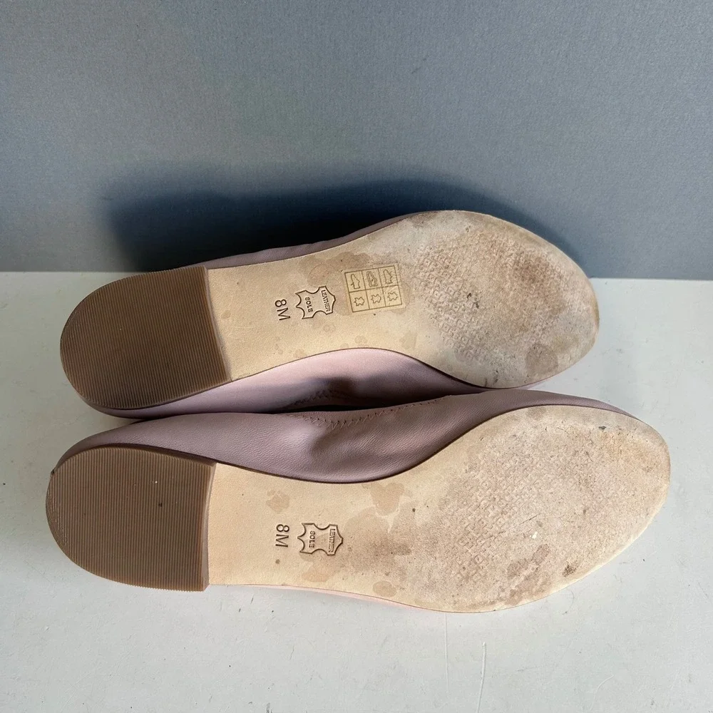 Tory Burch Minnie Travel Ballet Flats size 8 Pink Leather Crystal Medallion